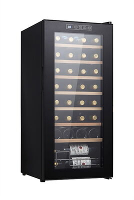 Guter Preis Weinkühlschrank aus schwarzem Holz mit digitalem Touch Panel, abnehmbare Holzregale und Doppelwanddämmung Online