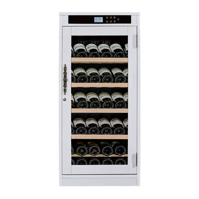 Guter Preis Eleganter weißer Holz-Weinschrank mit digitalem Touchpanel, verstellbaren Einlegeböden und LED-Innenbeleuchtung Online